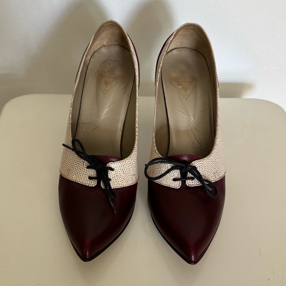 John Fluevog Sumatra Coffee Burgundy and Cream Heels Size 8 - Picture 4 of 8